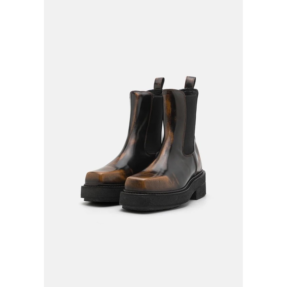 Eytys Ortega Leather Chelsea Boots Amber Brown Square Toe Platform Womens 37 / 7